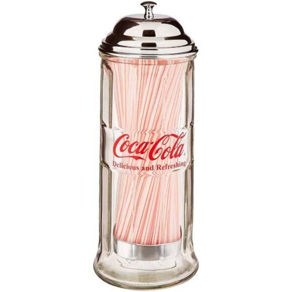 Vintage Coca Cola Straw Dispenser Glass Holder Jar Coke Bottle Soda Drink Diner - Picture 1 of 11